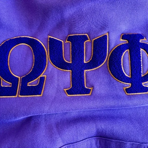 NWOT Purple Omega Psi Phi hoodie with raised lettering and shield - Size M - Picture 7 of 7
